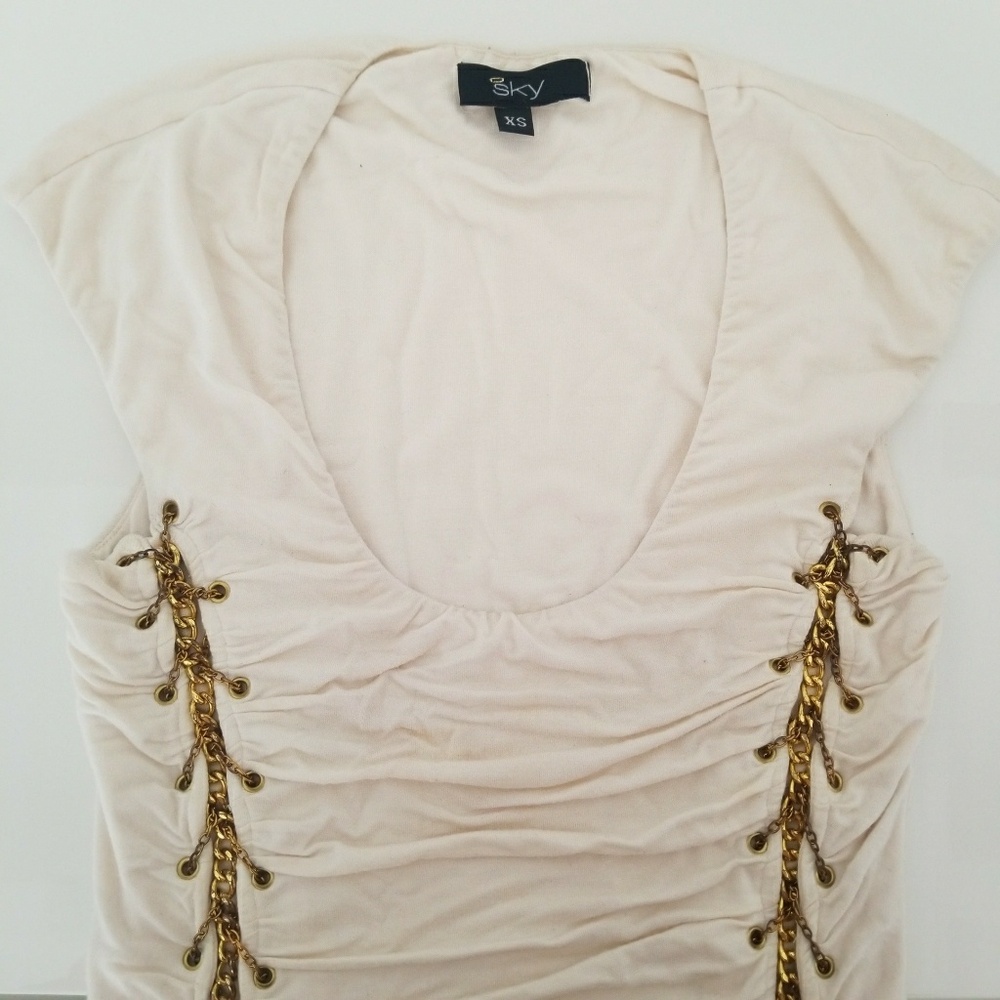 🔥HOT🔥 Sky Tight Gold Chain Detail Cream Dress - Picture 5 of 8